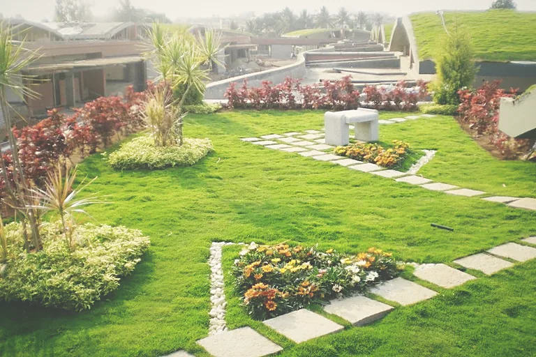 Formal terrace-level landscape